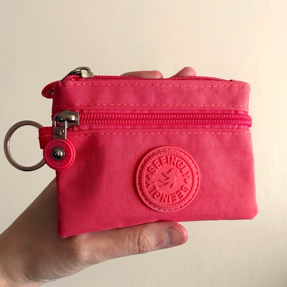 Seeingly Coral Pink Small Card Case Wallet with Keyring